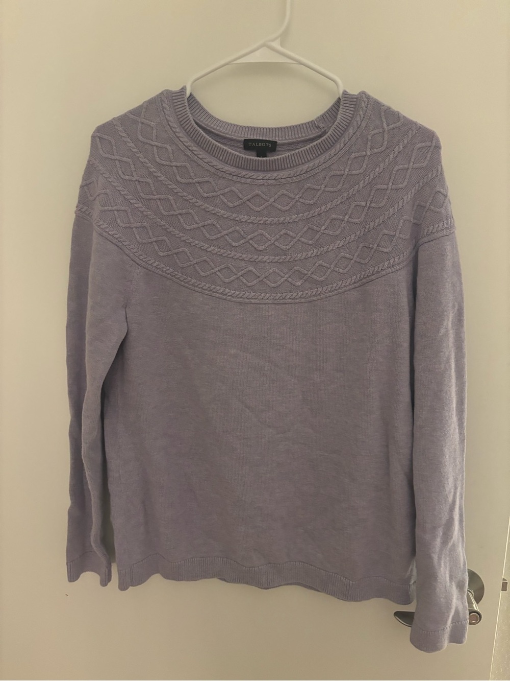 Talbots Light Lavender Cable-Knit Crew Sweater